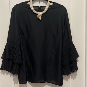 Amazing dressy sheer black J. McLaughlin blouse. With double pleated sleeves.